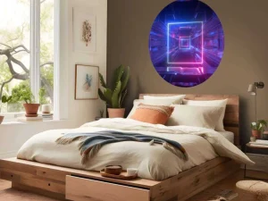 Outlet Futuristisch neon verlichte tunnel fotobehang Computerkamer | 3d