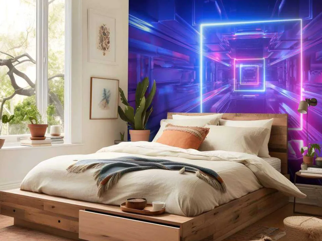 futuristisch_neon_verlich_9.webp Outlet Futuristisch neon verlichte tunnel fotobehang Computerkamer | 3d