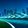 New Futuristische snelweg langs een grote stad fotobehang Tienerkamer | Architectuur