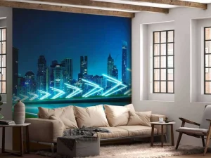 New Futuristische snelweg langs een grote stad fotobehang Tienerkamer | Architectuur