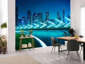 New Futuristische snelweg langs een grote stad fotobehang Tienerkamer | Architectuur