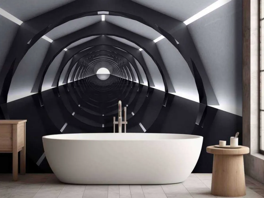futuristische_tunnel_met__5.webp Clearance Futuristische tunnel met reflecterende vloer fotobehang Tienerkamer | 3d