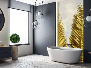 Outlet Gele palmboom bladeren fotobehang Bloemen