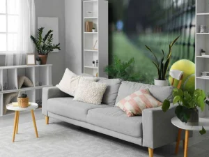 Discount Gele tennisbal tegen het net aan fotobehang Tienerkamer | Kinderkamer