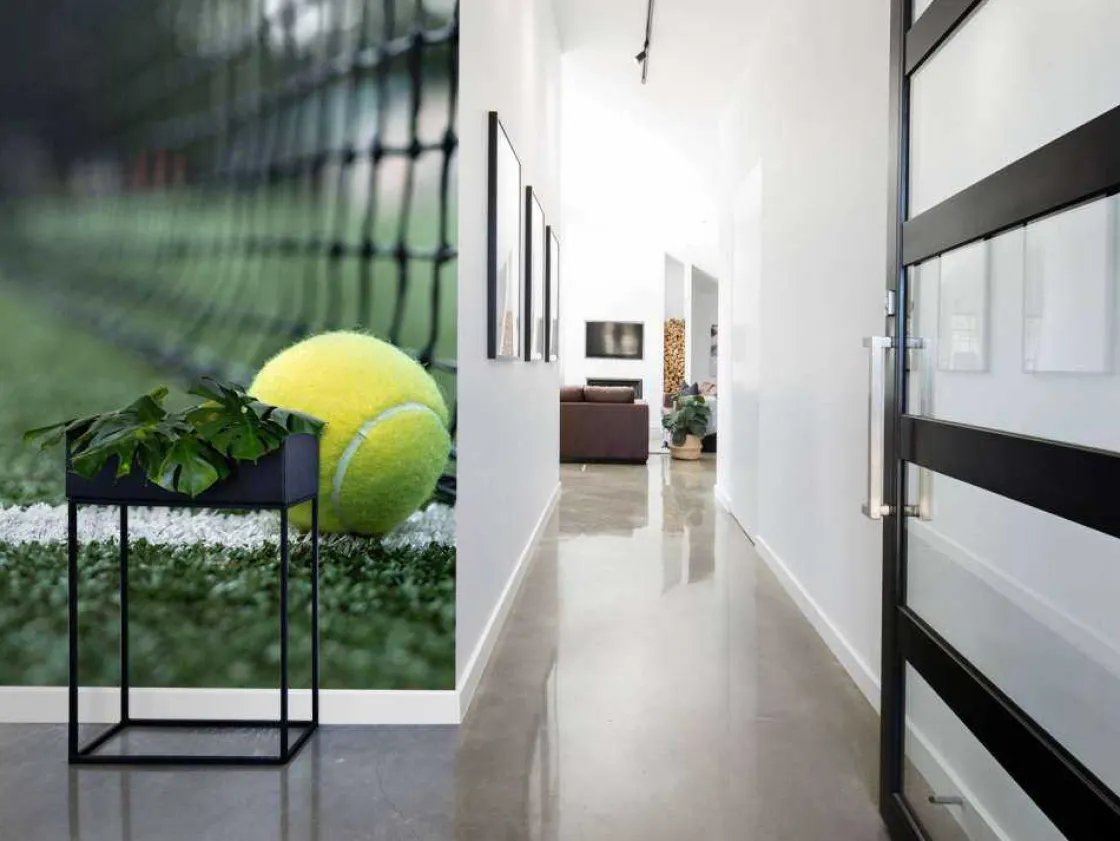 gele_tennisbal_tegen_het__4.webp Discount Gele tennisbal tegen het net aan fotobehang Tienerkamer | Kinderkamer
