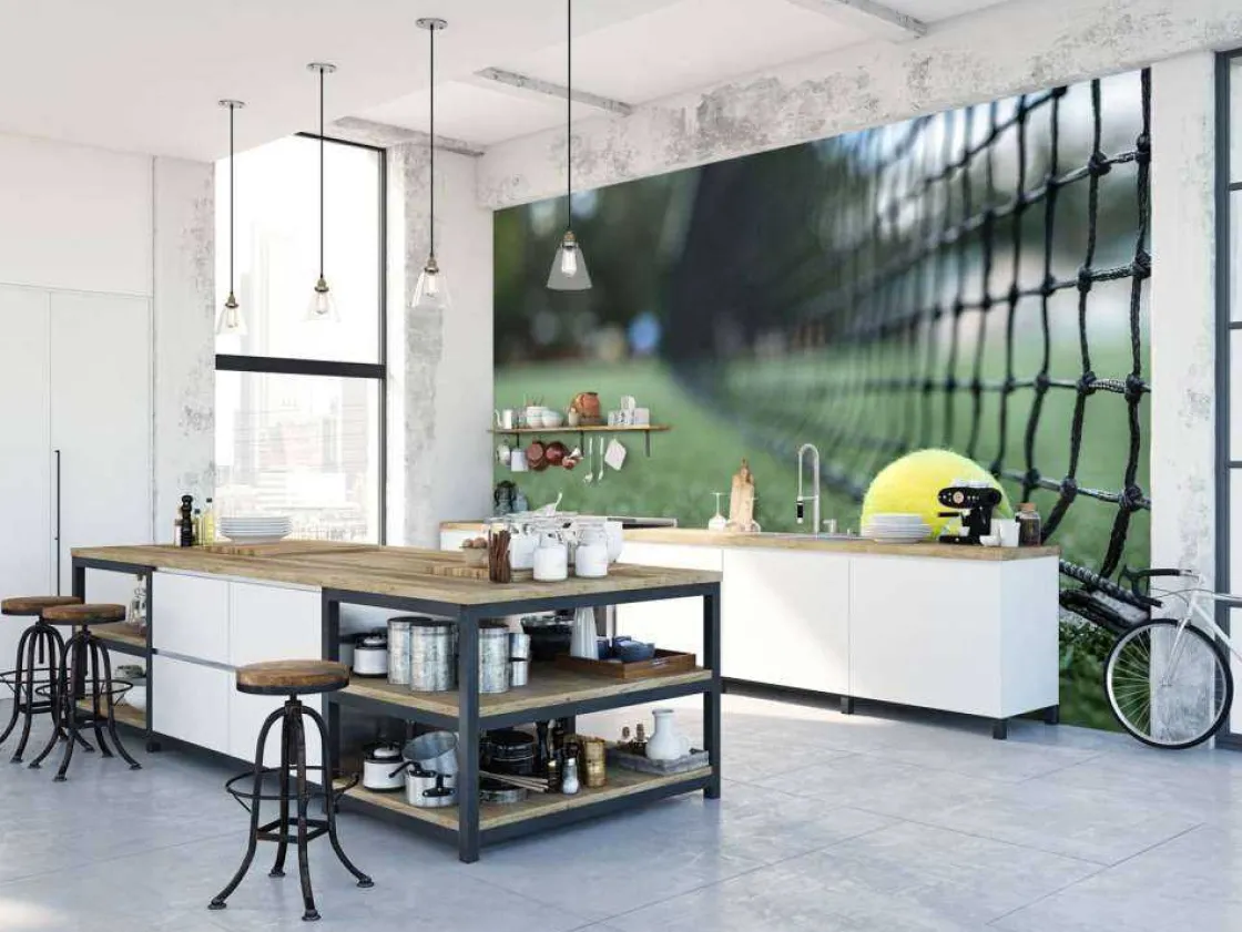 gele_tennisbal_tegen_het__7.webp Discount Gele tennisbal tegen het net aan fotobehang Tienerkamer | Kinderkamer