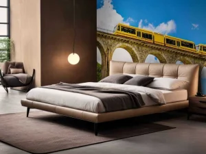 Sale Gele trein op een viaduct in Frankrijk fotobehang Transport | Architectuur