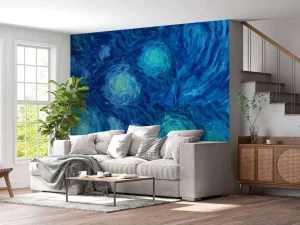 Outlet Geschilderde blauwe bloemen structuur fotobehang Kunst & Design