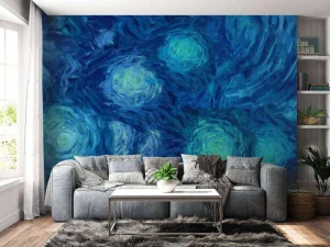 Outlet Geschilderde blauwe bloemen structuur fotobehang Kunst & Design