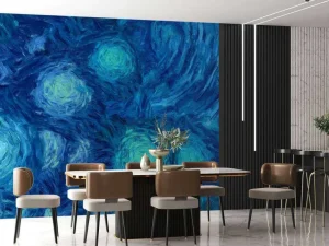 Outlet Geschilderde blauwe bloemen structuur fotobehang Kunst & Design