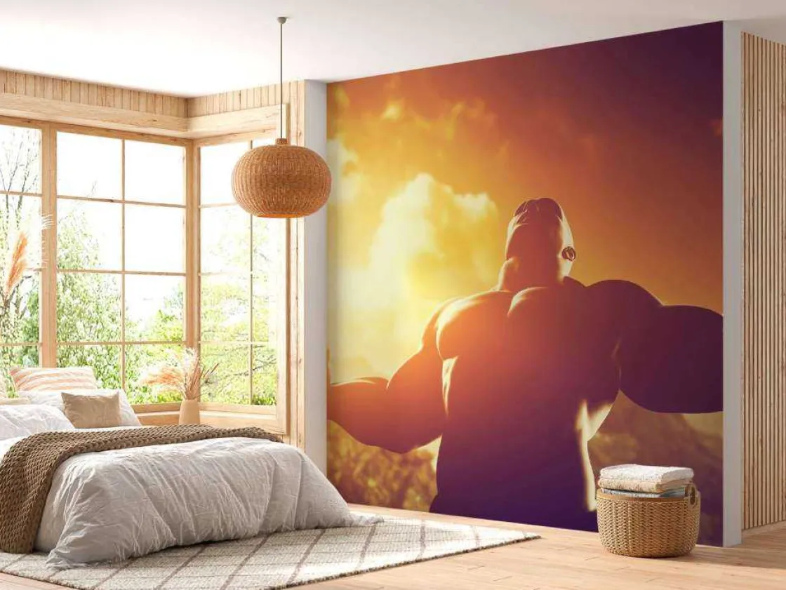 gespierde_man_bij_zonsond_1.webp Clearance Gespierde man bij zonsondergang fotobehang Kinderkamer | Sport