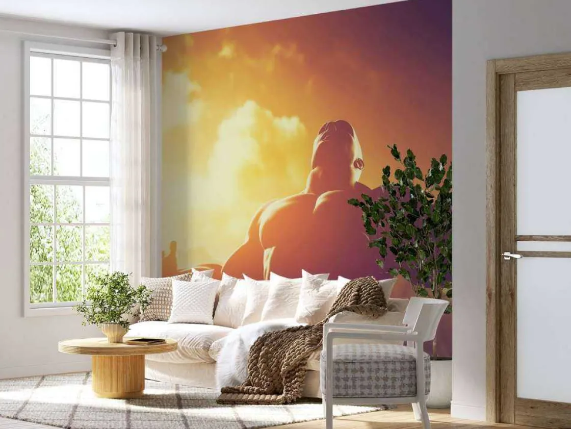 gespierde_man_bij_zonsond_10.webp Clearance Gespierde man bij zonsondergang fotobehang Kinderkamer | Sport