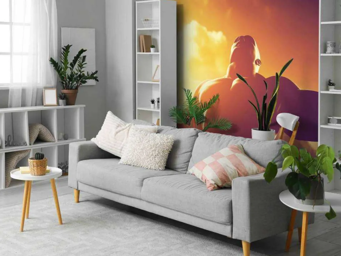 gespierde_man_bij_zonsond_2.webp Clearance Gespierde man bij zonsondergang fotobehang Kinderkamer | Sport