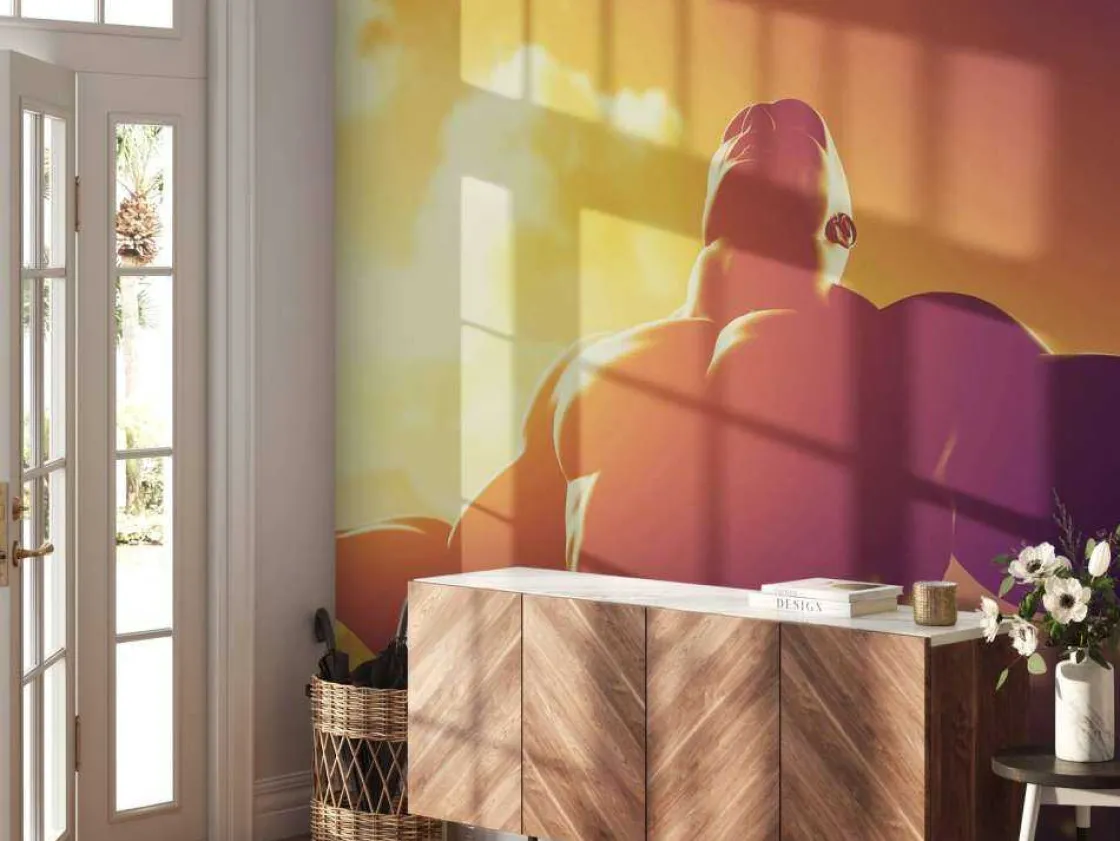 gespierde_man_bij_zonsond_4.webp Clearance Gespierde man bij zonsondergang fotobehang Kinderkamer | Sport
