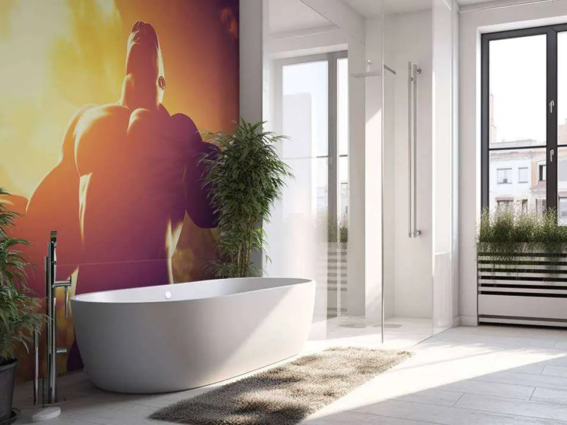 gespierde_man_bij_zonsond_6.webp Clearance Gespierde man bij zonsondergang fotobehang Kinderkamer | Sport