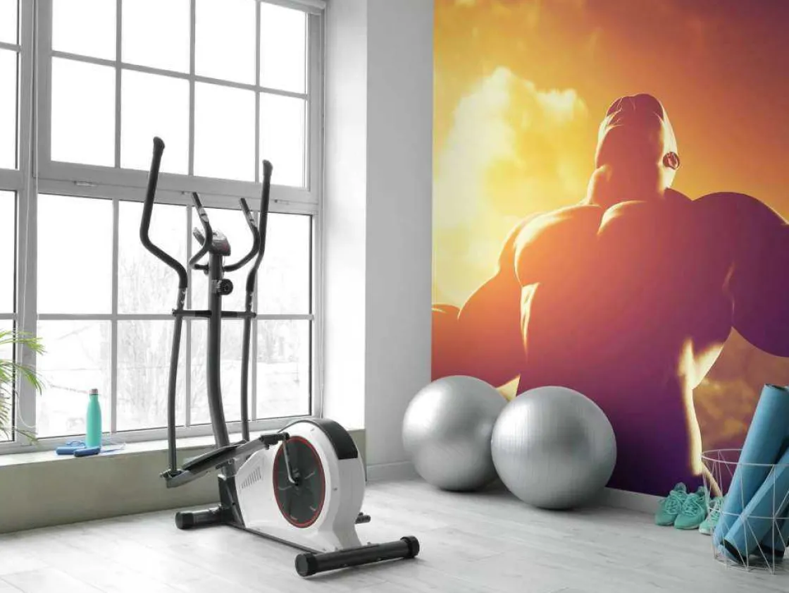 gespierde_man_bij_zonsond_8.webp Clearance Gespierde man bij zonsondergang fotobehang Kinderkamer | Sport