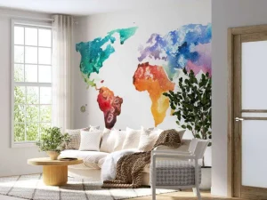 Sale Getekende aquarel wereldkaart fotobehang Hobbykamer