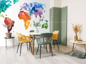 Sale Getekende aquarel wereldkaart fotobehang Hobbykamer