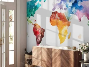 Sale Getekende aquarel wereldkaart fotobehang Hobbykamer