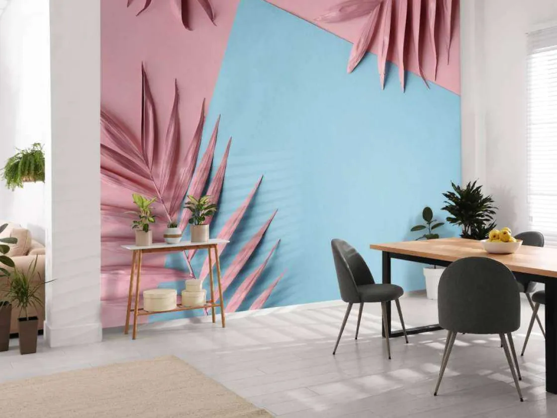 geverfde_palmbladeren_fot_3.webp Hot Geverfde palmbladeren fotobehang Tienerkamer | Bloemen