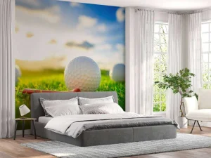 New Golfballen met houder op kunstgras fotobehang Kinderkamer | Sport