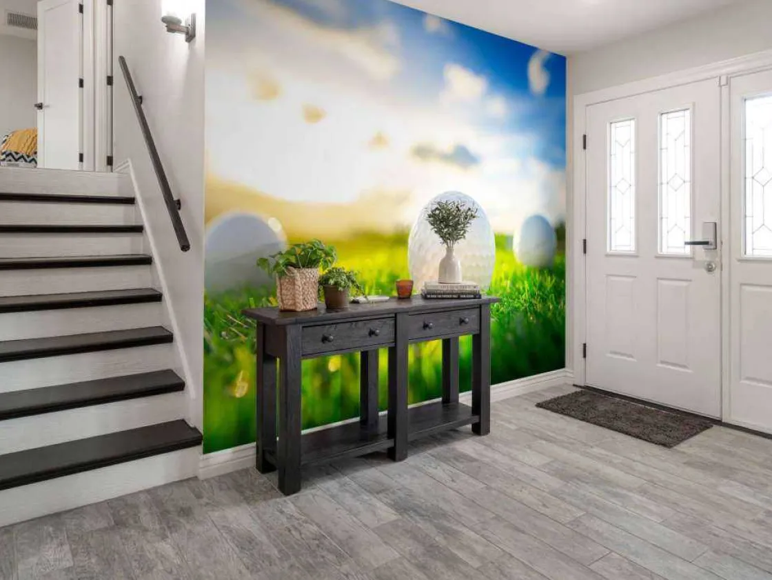golfballen_met_houder_op__4.webp New Golfballen met houder op kunstgras fotobehang Kinderkamer | Sport