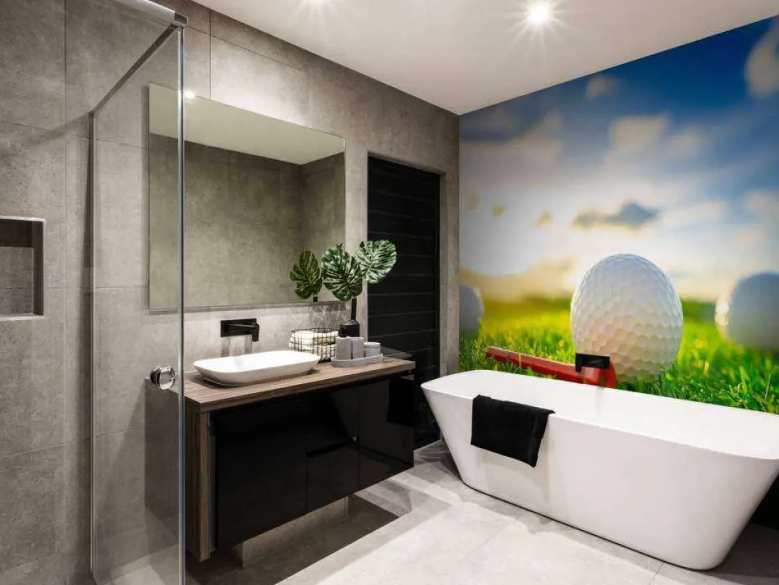 golfballen_met_houder_op__8.webp New Golfballen met houder op kunstgras fotobehang Kinderkamer | Sport