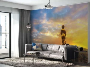 Best Gouden Boeddha bij zonsondergang fotobehang Architectuur