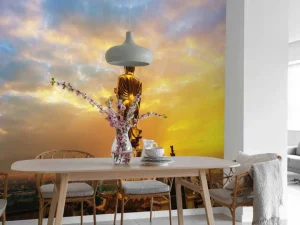 Best Gouden Boeddha bij zonsondergang fotobehang Architectuur
