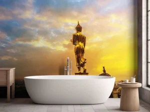 Best Gouden Boeddha bij zonsondergang fotobehang Architectuur
