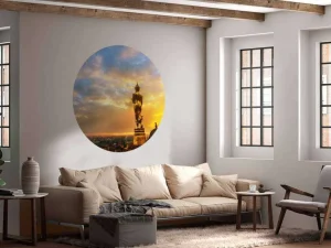 Best Gouden Boeddha bij zonsondergang fotobehang Architectuur