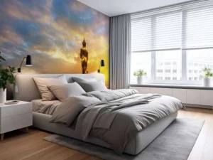 Best Gouden Boeddha bij zonsondergang fotobehang Architectuur