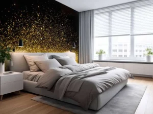 Discount Gouden glitters met een zwarte achtergrond fotobehang Tienerkamer | Oppervlakten