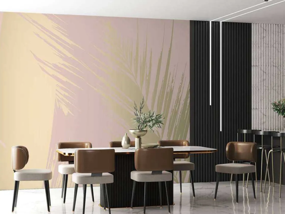 gouden_palmbladeren_met_e_3.webp Clearance Gouden palmbladeren met een roze achtergrond fotobehang Tienerkamer | Bloemen