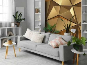 Online Gouden veelhoekig geometrisch oppervlak fotobehang 3d