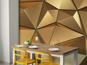 Online Gouden veelhoekig geometrisch oppervlak fotobehang 3d