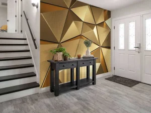 Online Gouden veelhoekig geometrisch oppervlak fotobehang 3d