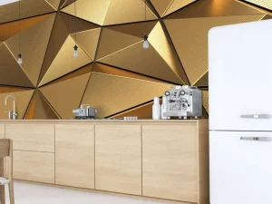 Online Gouden veelhoekig geometrisch oppervlak fotobehang 3d