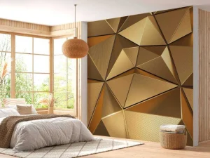 Online Gouden veelhoekig geometrisch oppervlak fotobehang 3d