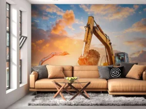 Fashion Graafmachines bij zonsondergang fotobehang Tienerkamer | Kinderkamer