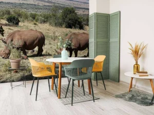 Best Grazende witte neushoorns fotobehang Dieren