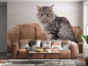 Best Grijze kat zit in een mand fotobehang Tienerkamer | Dieren