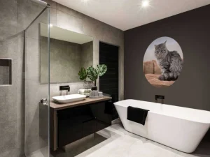 Best Grijze kat zit in een mand fotobehang Tienerkamer | Dieren