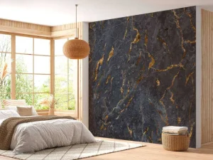 Outlet Grijze rots met goud fotobehang Oppervlakten
