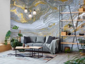 Hot Grijze verf met gouden glitters fotobehang Oppervlakten