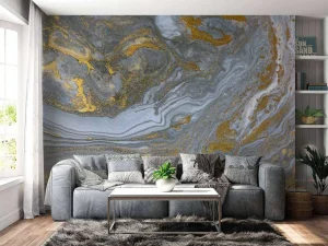 Hot Grijze verf met gouden glitters fotobehang Oppervlakten