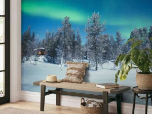 Discount Groen Noorderlicht in Noorwegen fotobehang Bloemen
