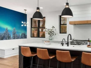 Discount Groen Noorderlicht in Noorwegen fotobehang Bloemen