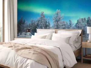 Discount Groen Noorderlicht in Noorwegen fotobehang Bloemen