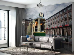Fashion Groene tram in Turijn fotobehang Transport